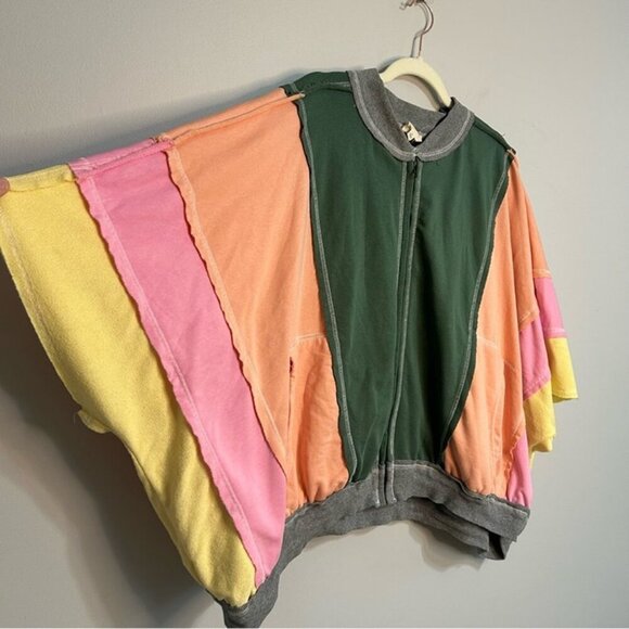 BiBi Oversized Colorblock Green Pink Yellow Orange Full Zip Jacket Women’s 1X - Picture 3 of 8